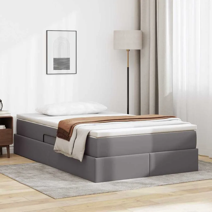 Lit avec rangement et matelas Gris 120 x 200 cm Simili cuir