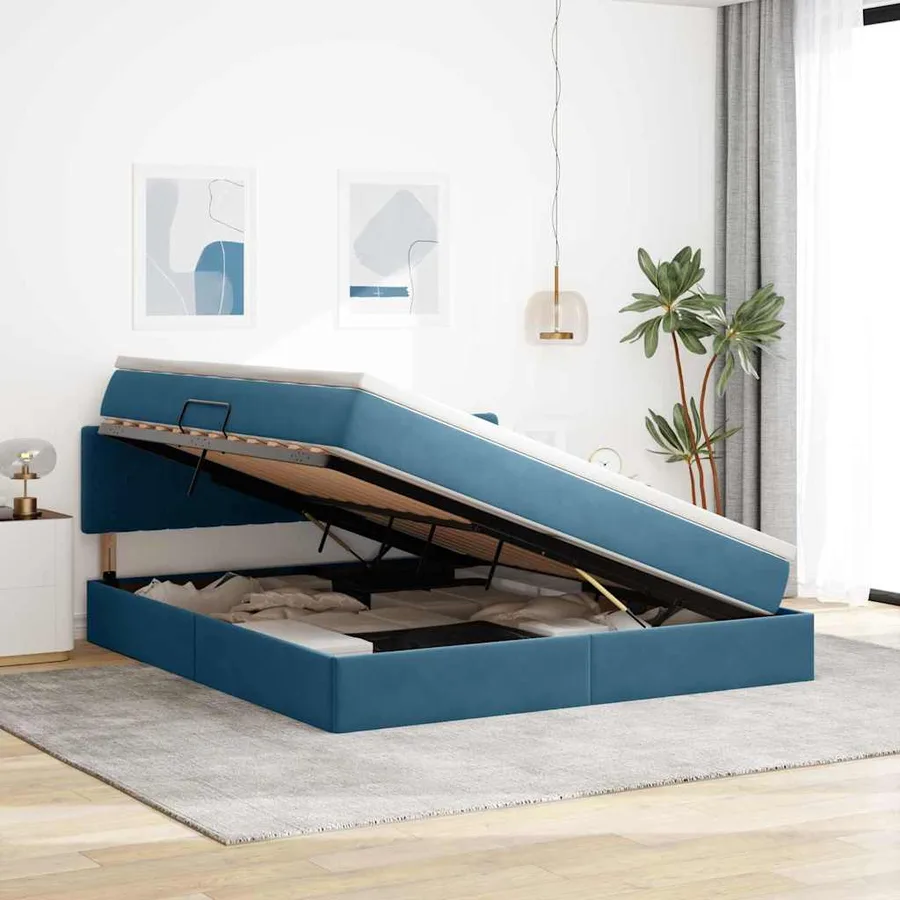 Lit de Rangement avec matelas Bleu foncé 160 x 200 cm Velours - 4