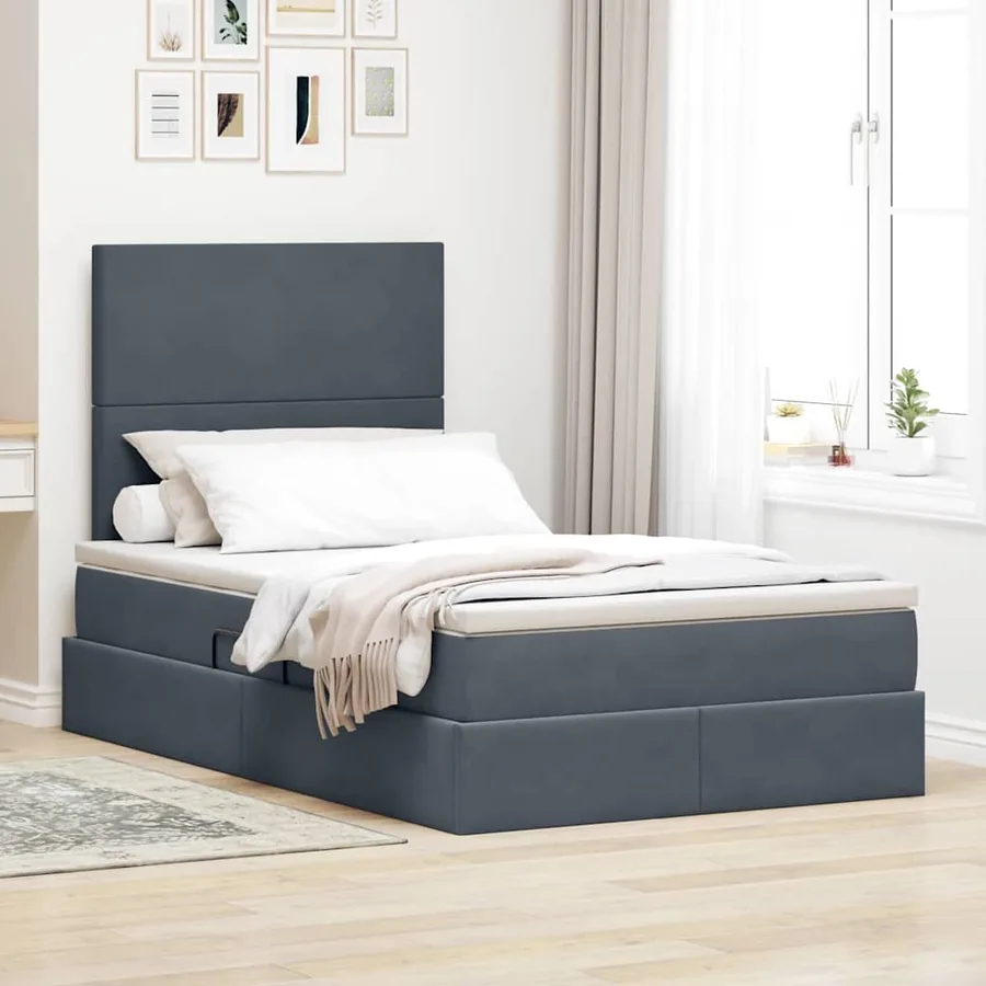 Lit de rangement LED avec matelas Gris foncé 120 x 190 cm