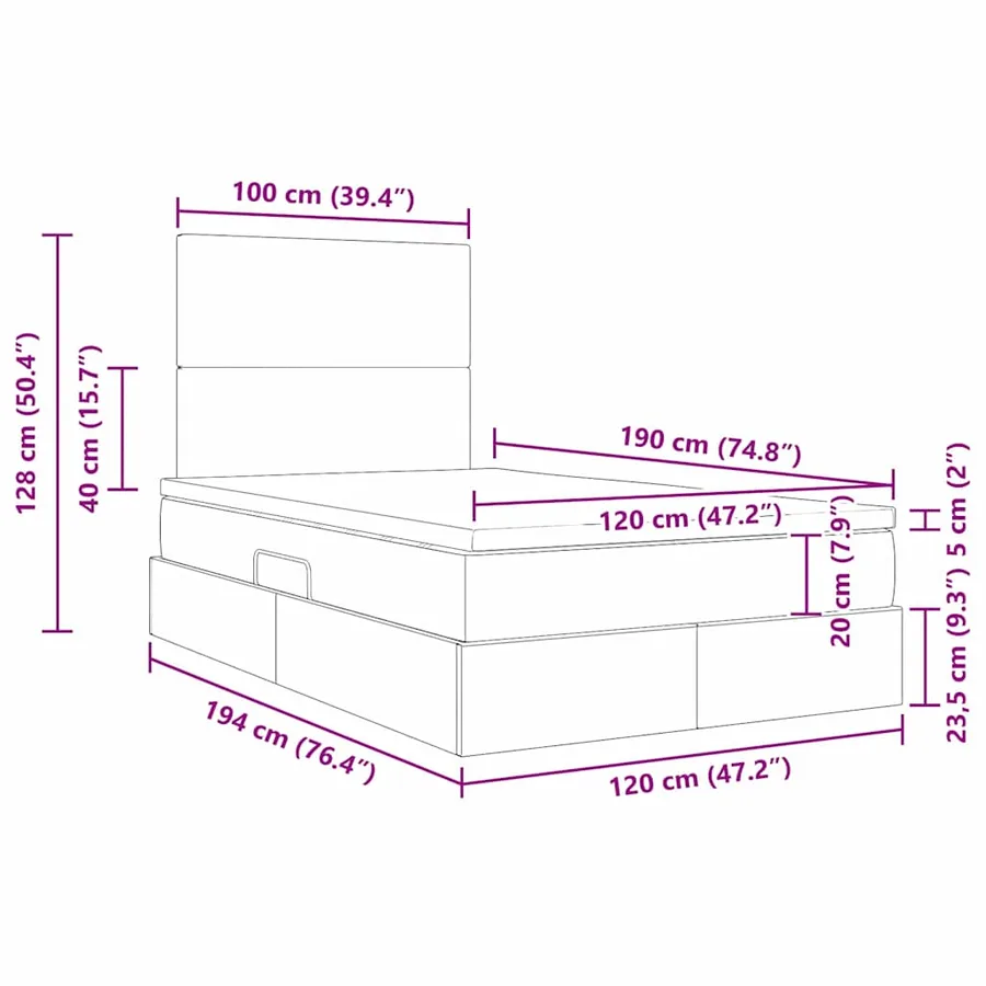 Lit de rangement LED avec matelas Gris foncé 120 x 190 cm - 17
