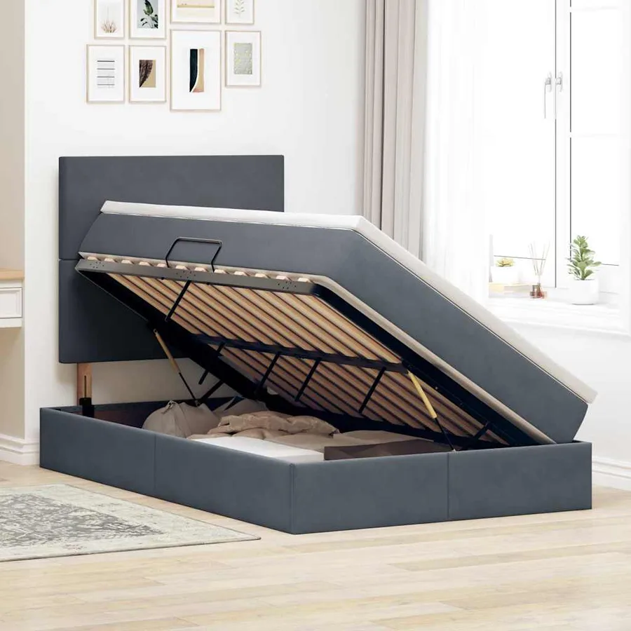Lit de rangement LED avec matelas Gris foncé 120 x 190 cm - 4