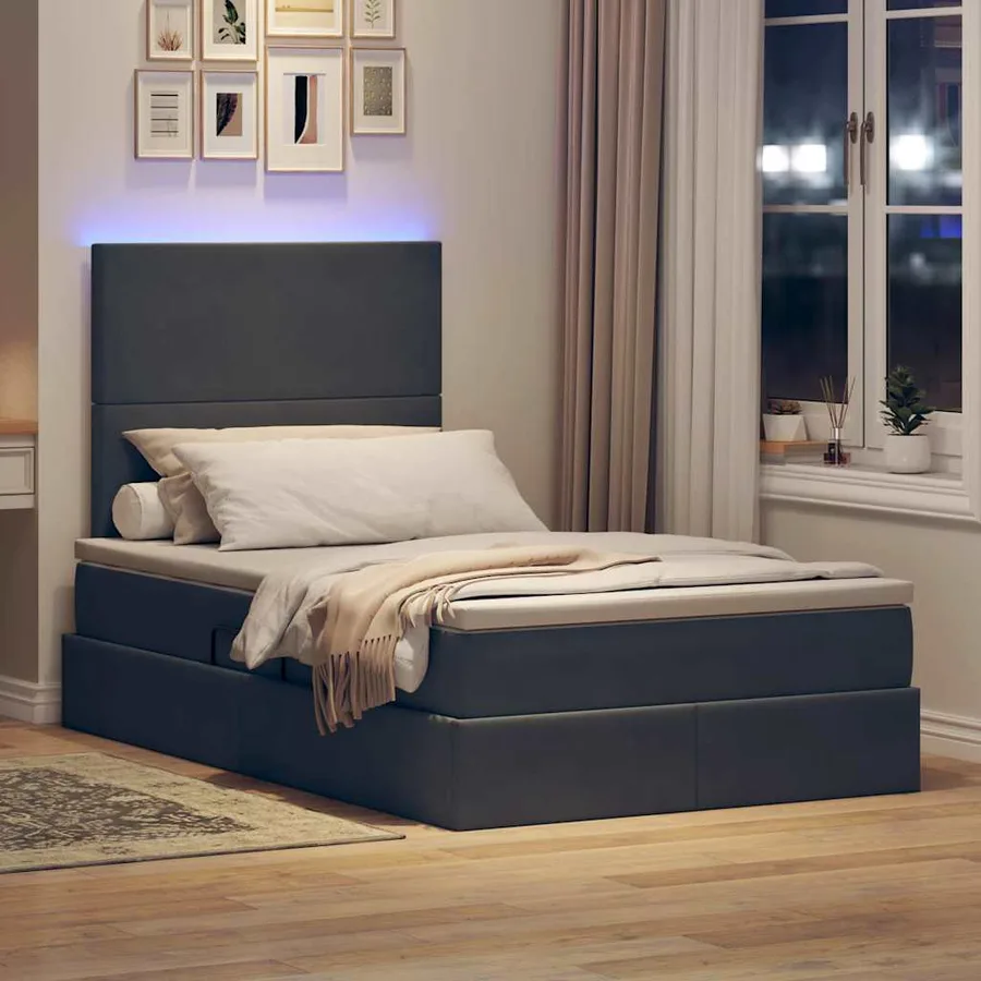 Lit de rangement LED avec matelas Gris foncé 120 x 190 cm - 5