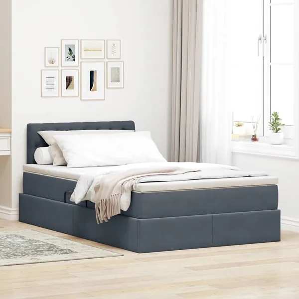 Lit de rangement LED avec matelas Gris foncé 120 x 190 cm