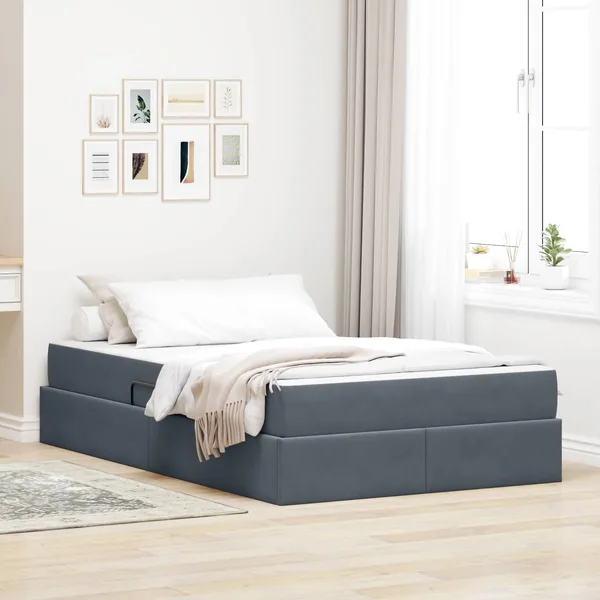 Lit avec rangement et matelas Gris foncé 120 x 190 cm Velours