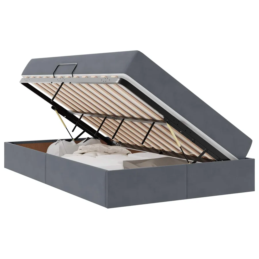 Lit avec rangement et matelas Gris foncé 120 x 190 cm Velours - 2