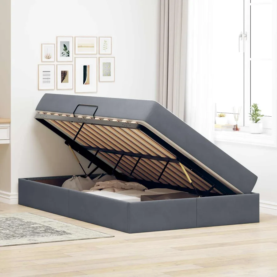 Lit avec rangement et matelas Gris foncé 120 x 190 cm Velours - 4