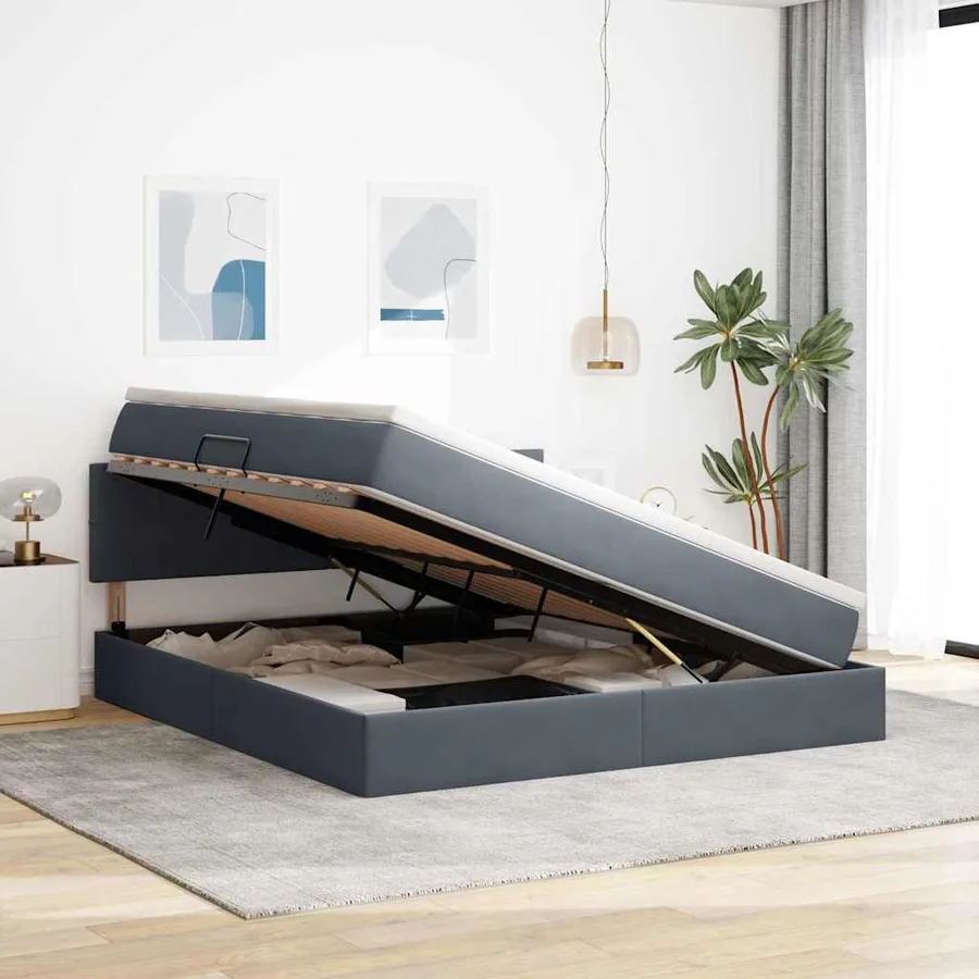 Lit de Rangement avec matelas Gris foncé 160 x 200 cm Velours - 4