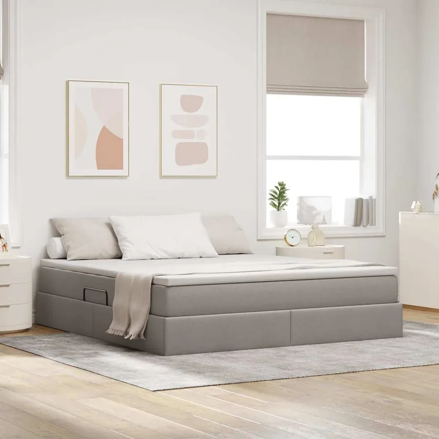 Lit avec rangement et matelas Taupe 160 x 200 cm Polyester