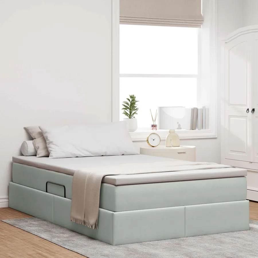 Lit avec rangement et matelas Gris clair 120 x 190 cm Velours