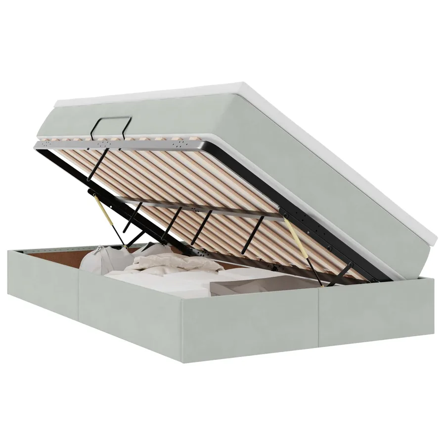 Lit avec rangement et matelas Gris clair 120 x 190 cm Velours - 2