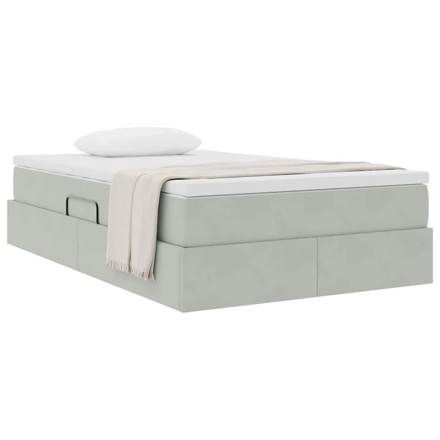 Lit avec rangement et matelas Gris clair 120 x 190 cm Velours - 3