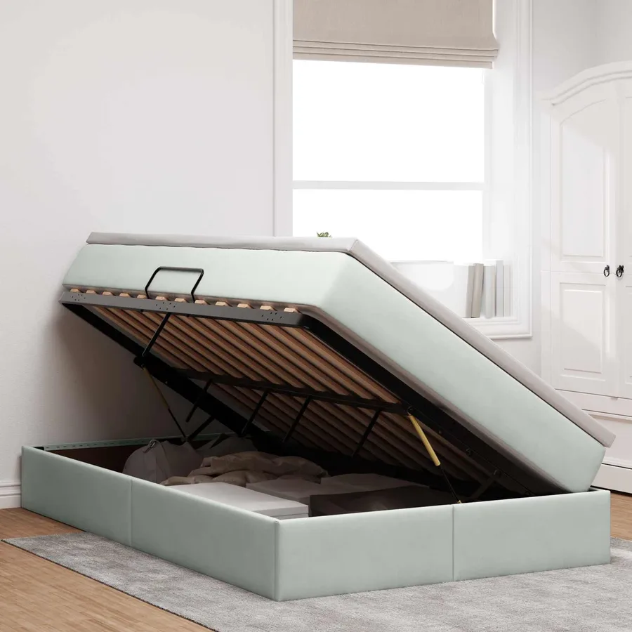 Lit avec rangement et matelas Gris clair 120 x 190 cm Velours - 4
