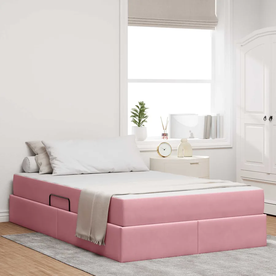 Lit avec rangement et matelas Rose 120 x 190 cm Velours