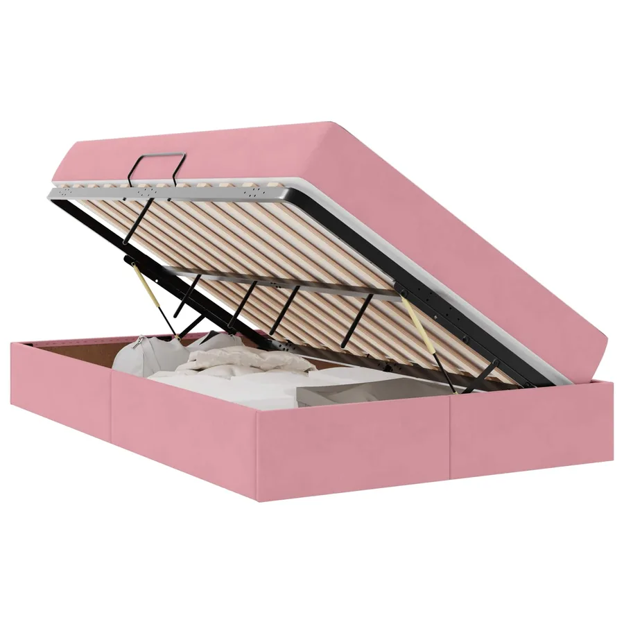 Lit avec rangement et matelas Rose 120 x 190 cm Velours - 2