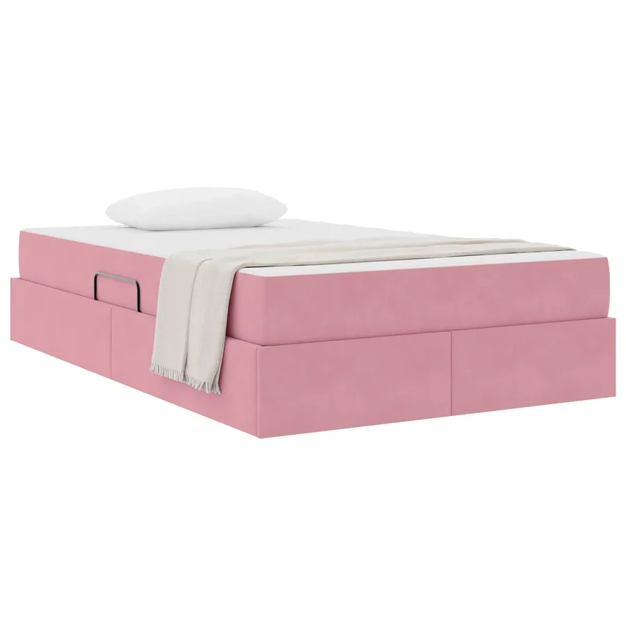 Lit avec rangement et matelas Rose 120 x 190 cm Velours - 3