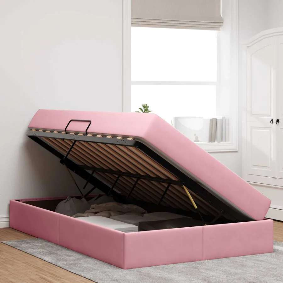 Lit avec rangement et matelas Rose 120 x 190 cm Velours - 4