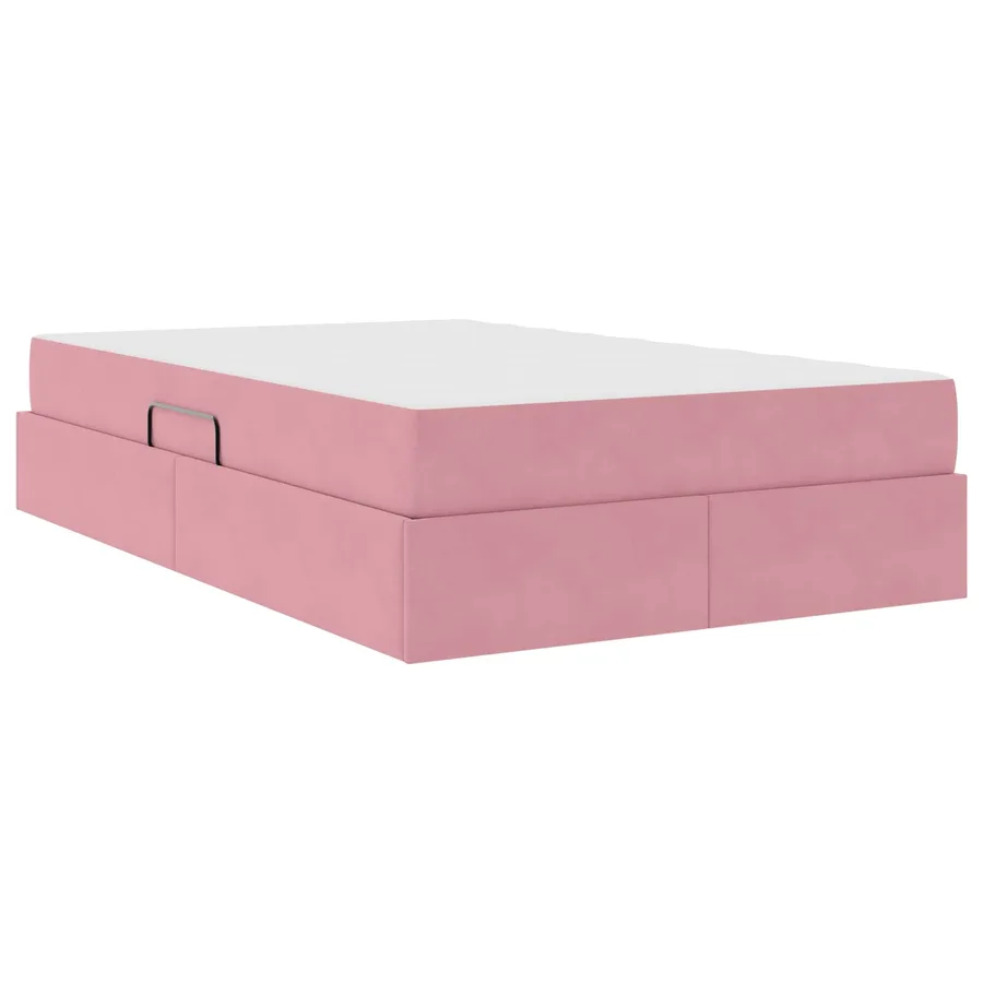 Lit avec rangement et matelas Rose 120 x 190 cm Velours - 5