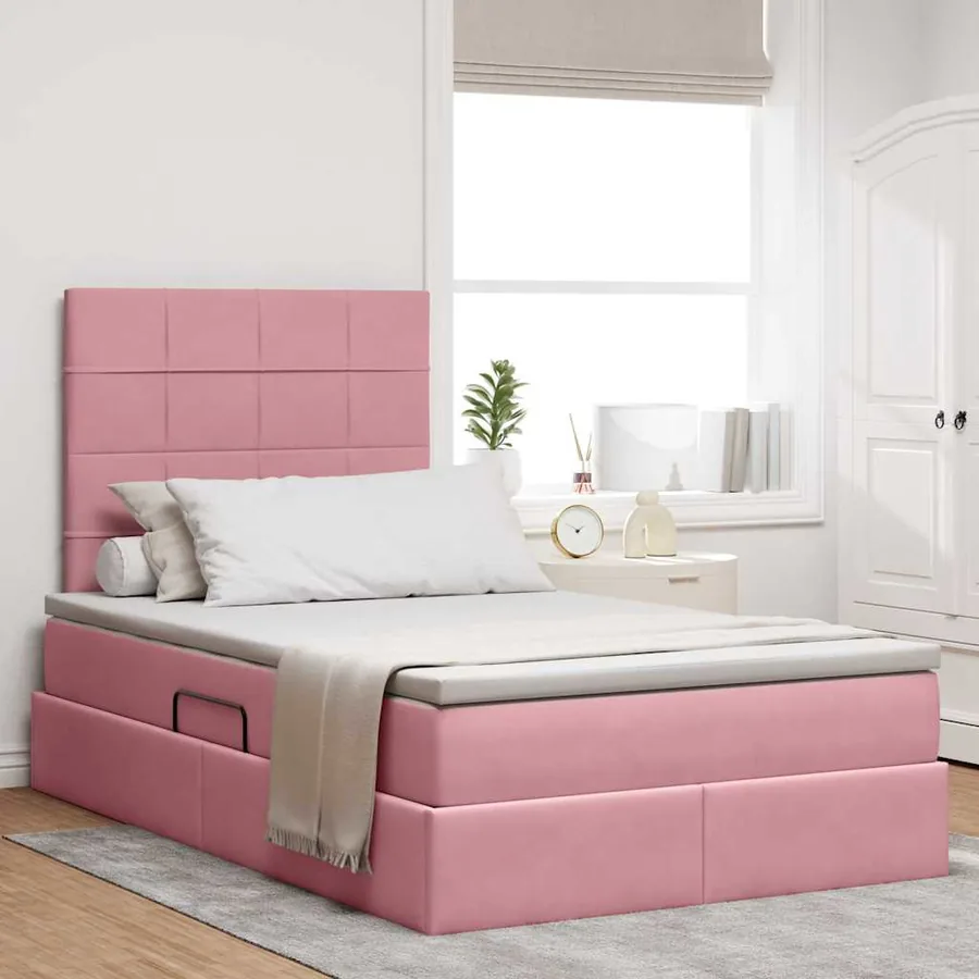 Lit avec rangement et matelas Rose 120 x 190 cm Velours