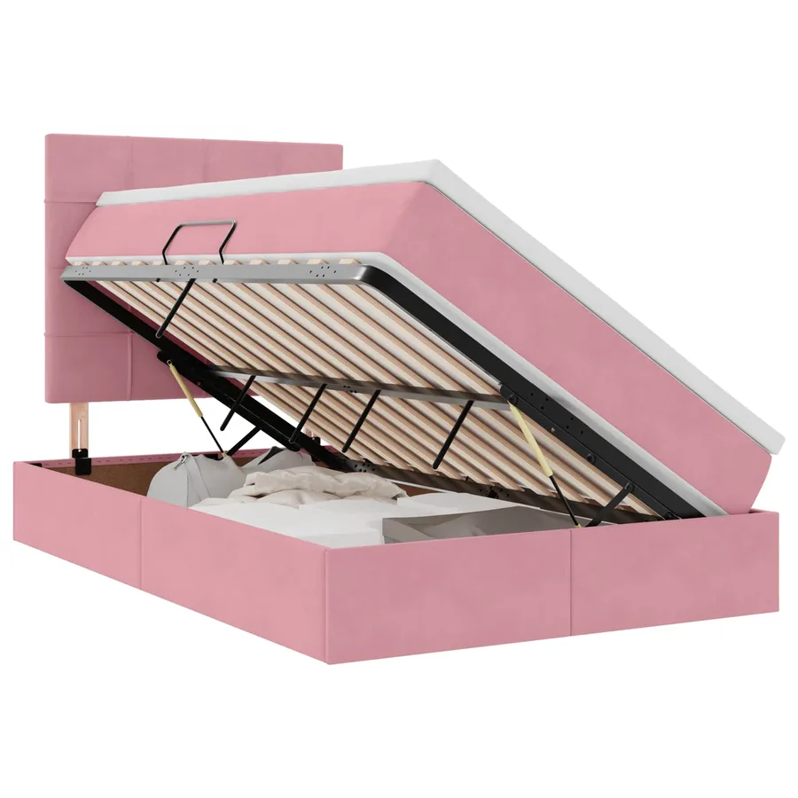 Lit avec rangement et matelas Rose 120 x 190 cm Velours - 2