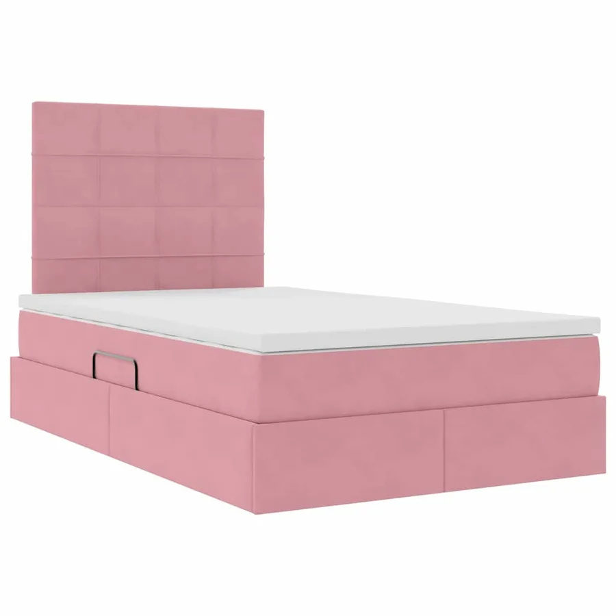 Lit avec rangement et matelas Rose 120 x 190 cm Velours - 5