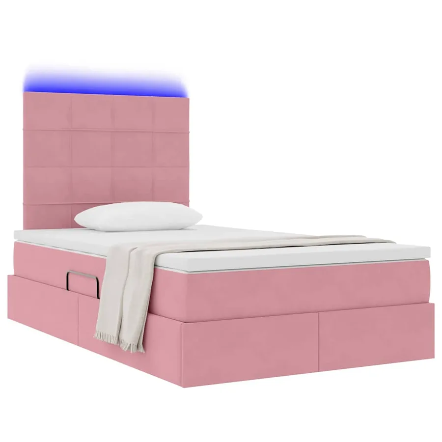 Lit de rangement LED avec matelas Rose 120 x 190 cm Velours - 3