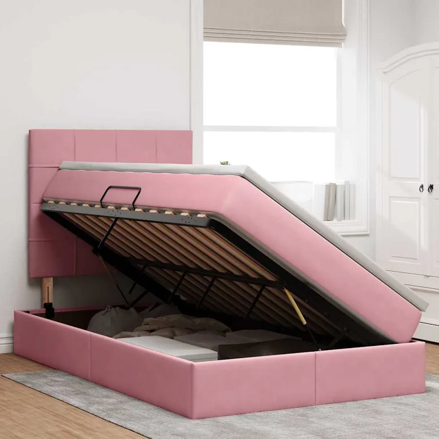 Lit de rangement LED avec matelas Rose 120 x 190 cm Velours - 4