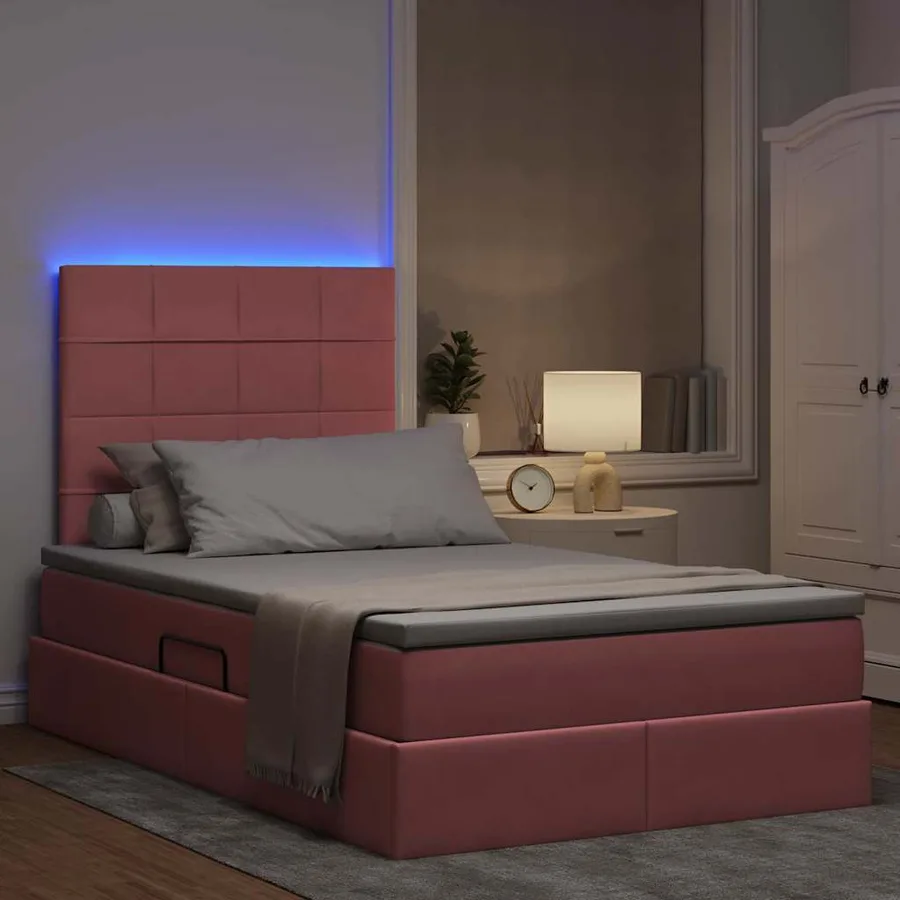 Lit de rangement LED avec matelas Rose 120 x 190 cm Velours - 5