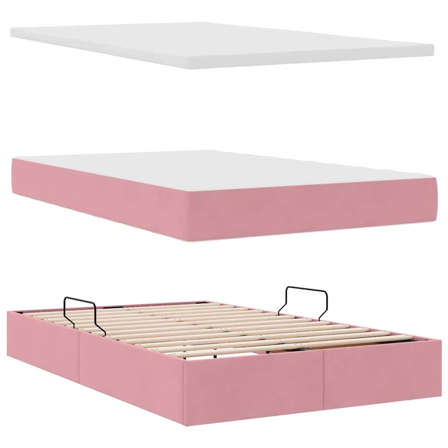 Lit de rangement LED avec matelas Rose 120 x 190 cm Velours - 9