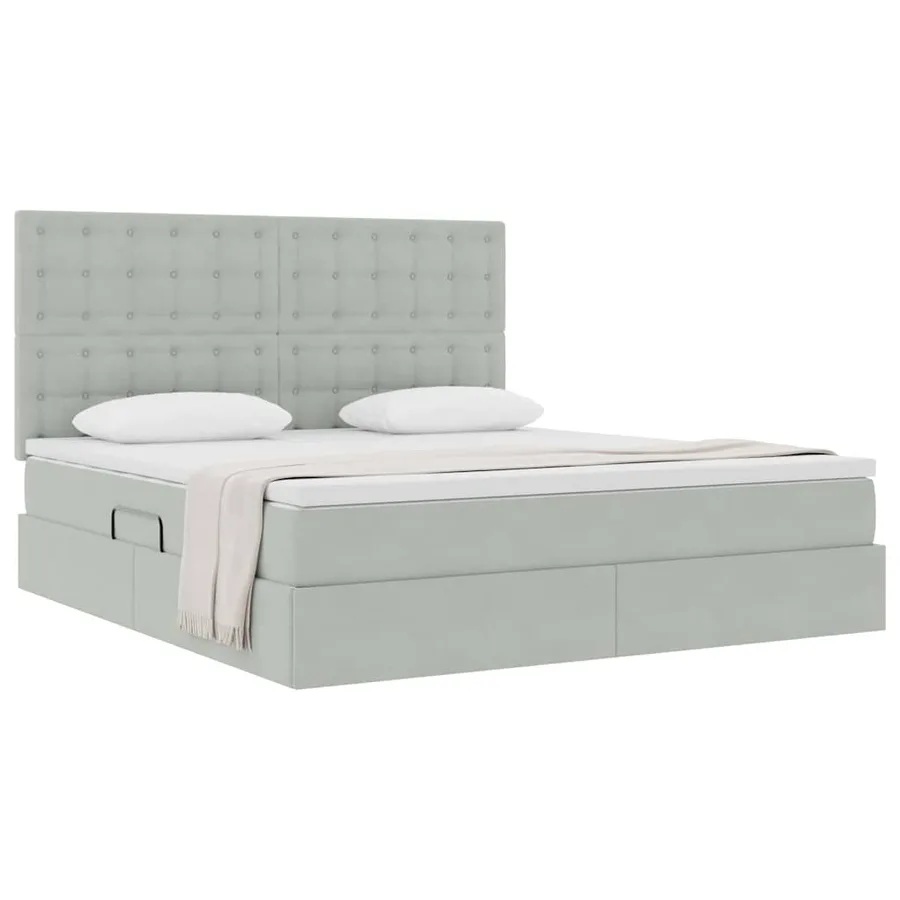 Lit avec rangement et matelas Gris clair 160 x 200 cm Velours - 3