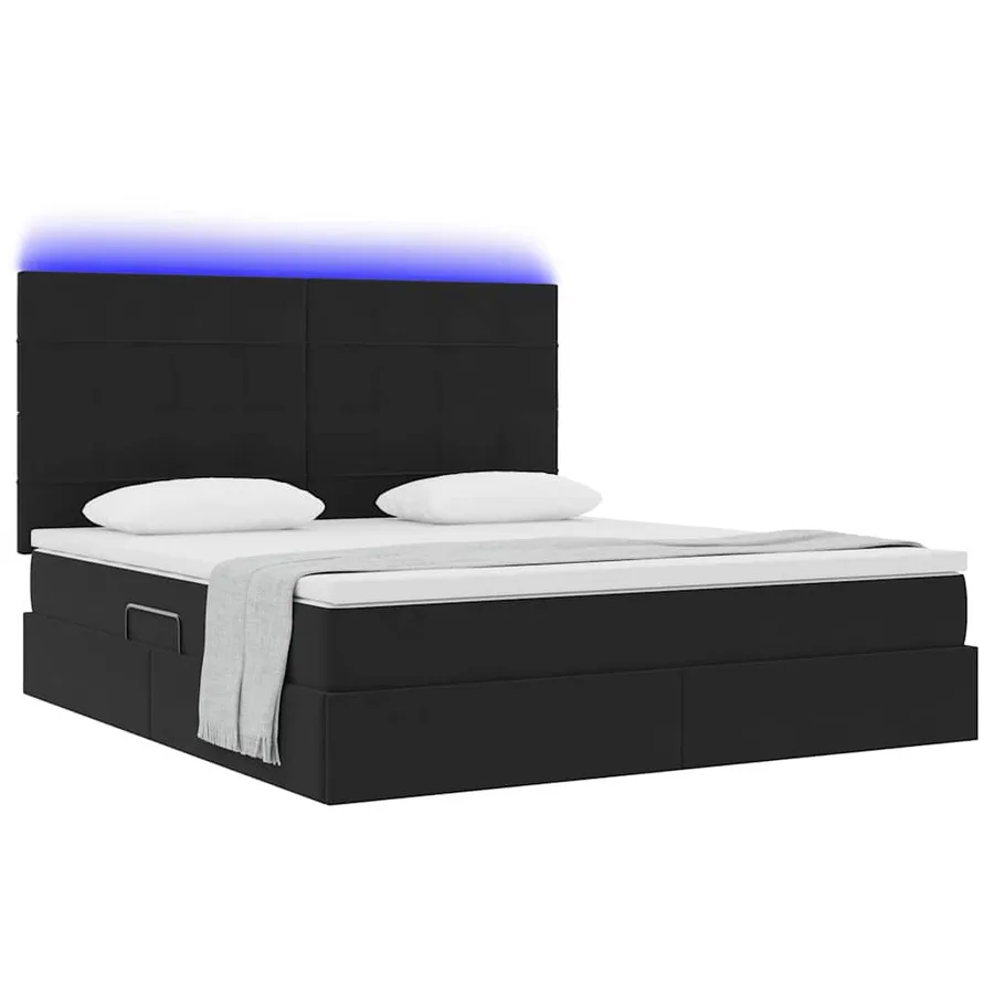 Lit de rangement LED avec matelas Noir 160 x 200 cm Velours - 3