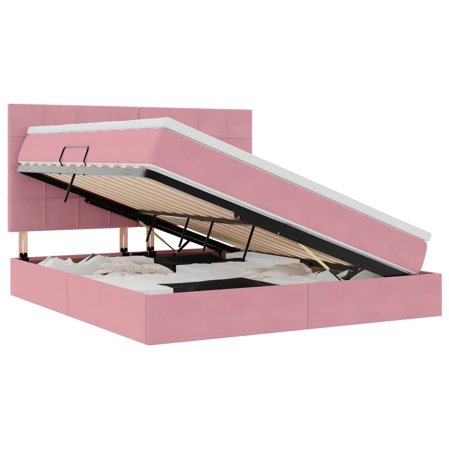 Lit de rangement LED avec matelas Rose 160 x 200 cm Velours - 2