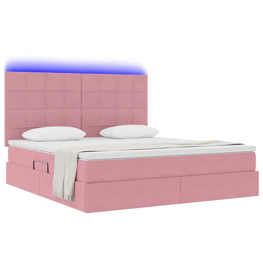 Lit de rangement LED avec matelas Rose 160 x 200 cm Velours - 3