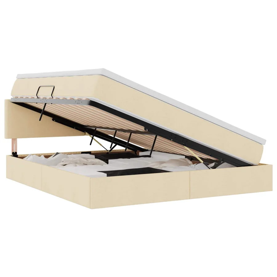 Lit avec rangement et matelas avec matelas Crème 160 x 200 cm - 2