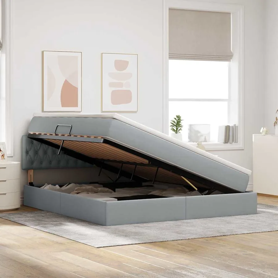 Lit avec rangement et matelas Gris clair 160 x 200 cm - 4