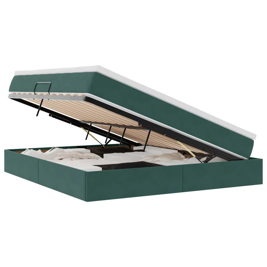 Lit avec rangement et matelas Vert foncé 160 x 200 cm Velours - 2