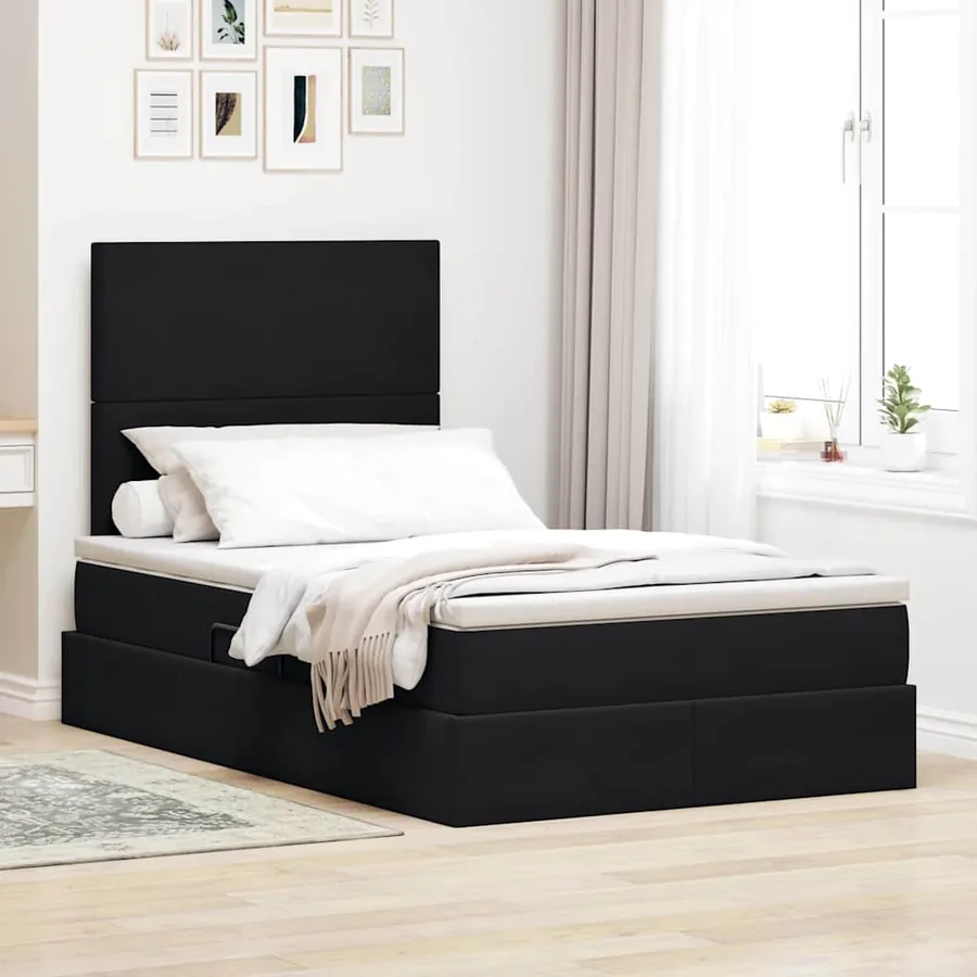 Lit de rangement LED avec matelas Noir 120 x 200 cm Velours