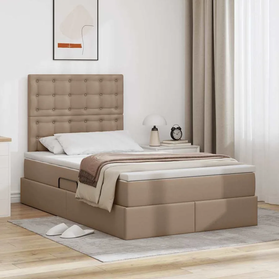 Lit avec rangement et LED Cappuccino 120 x 190 cm Simili cuir