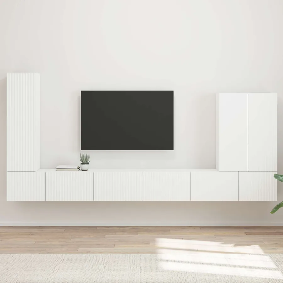 Ensemble de meuble TV mural Montage mural 6 pcs Blanc