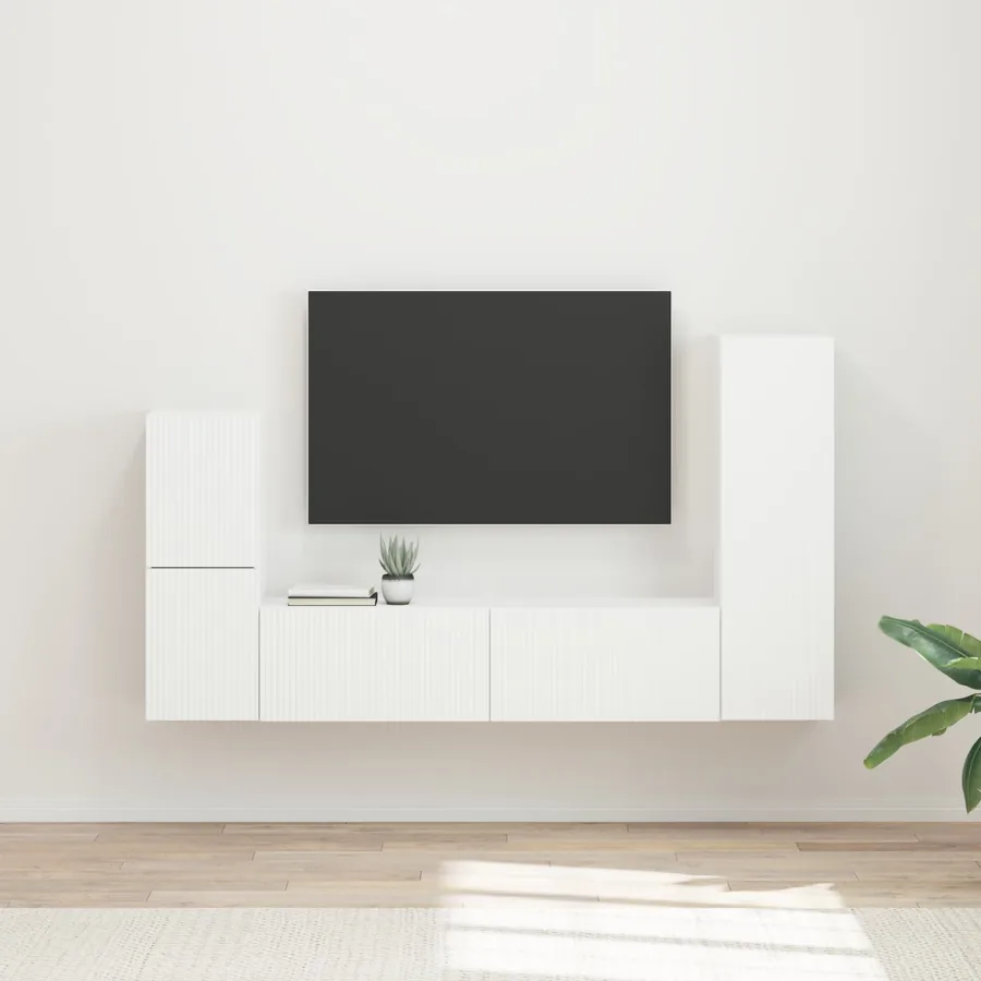 Ensemble meuble TV Montage mural 4 pcs Blanc Bois d'ingénierie