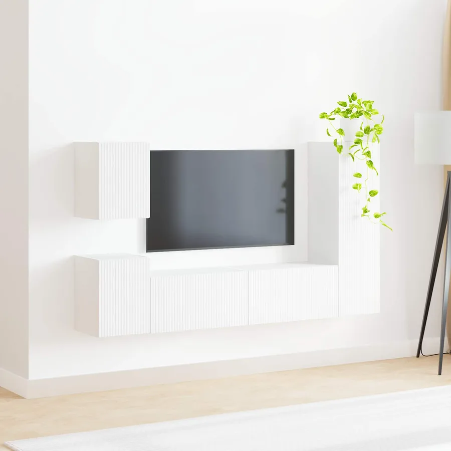 Ensemble meuble TV Montage mural 4 pcs Blanc Bois d'ingénierie - 4