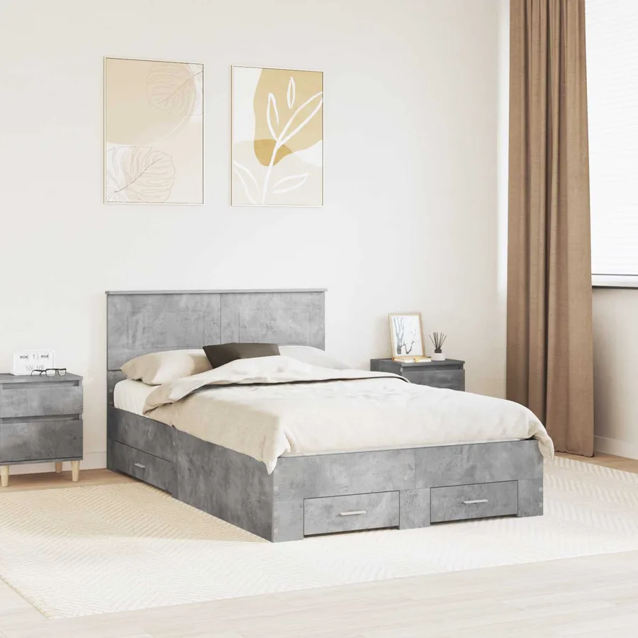 Cadre de lit Gris béton 135 x 190 cm Bois d'ingénierie