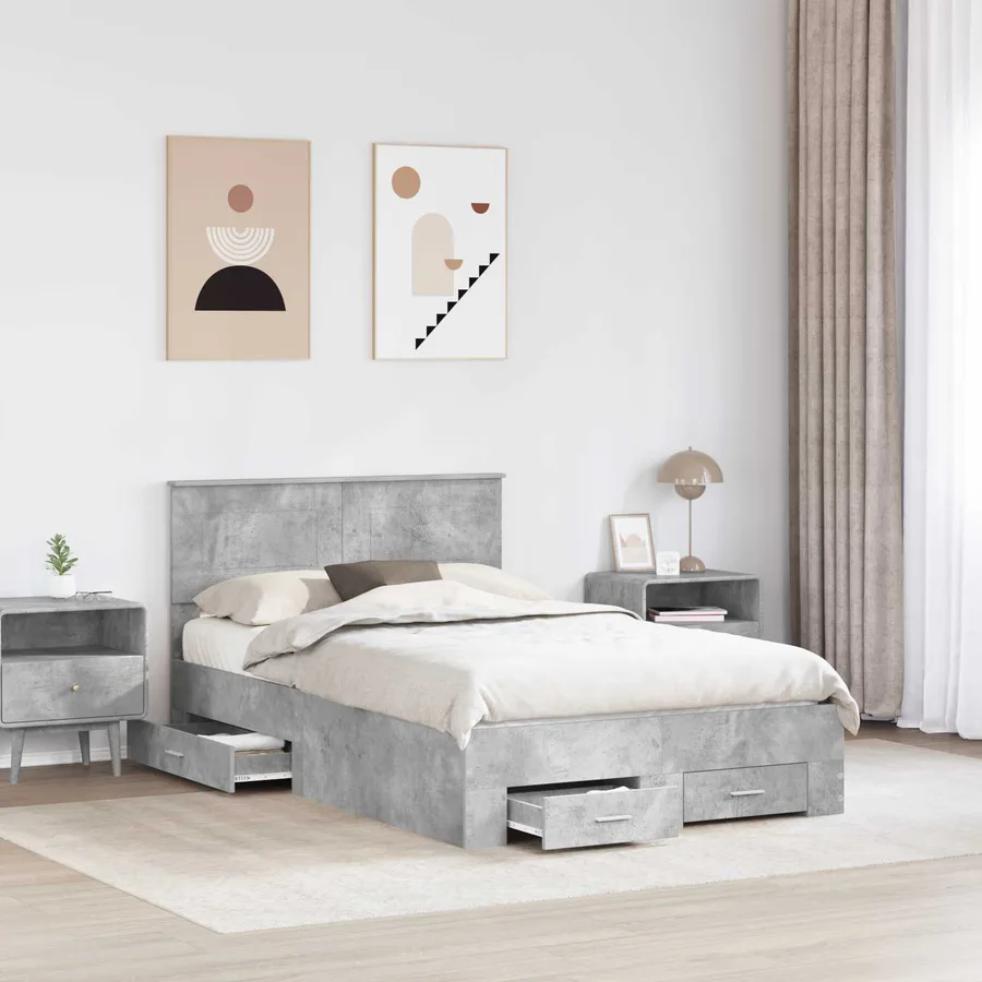 Cadre de lit Gris béton 135 x 190 cm Bois d'ingénierie - 3