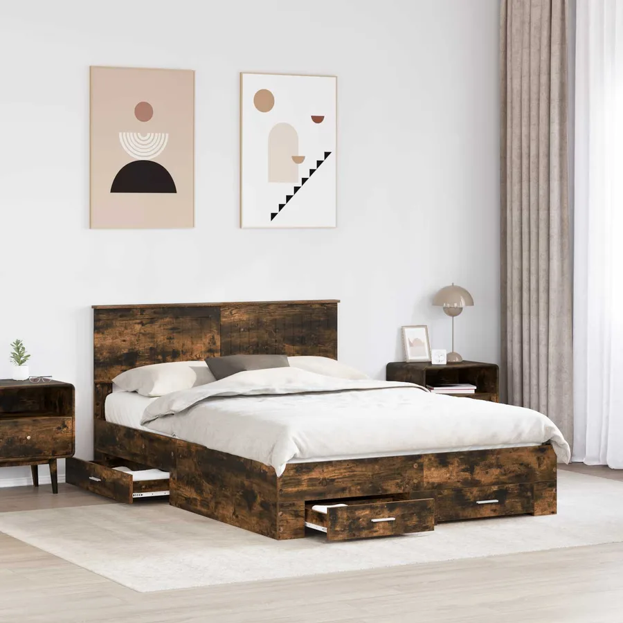 Cadre de lit Chêne fumé 140 x 190 cm Bois d'ingénierie - 3