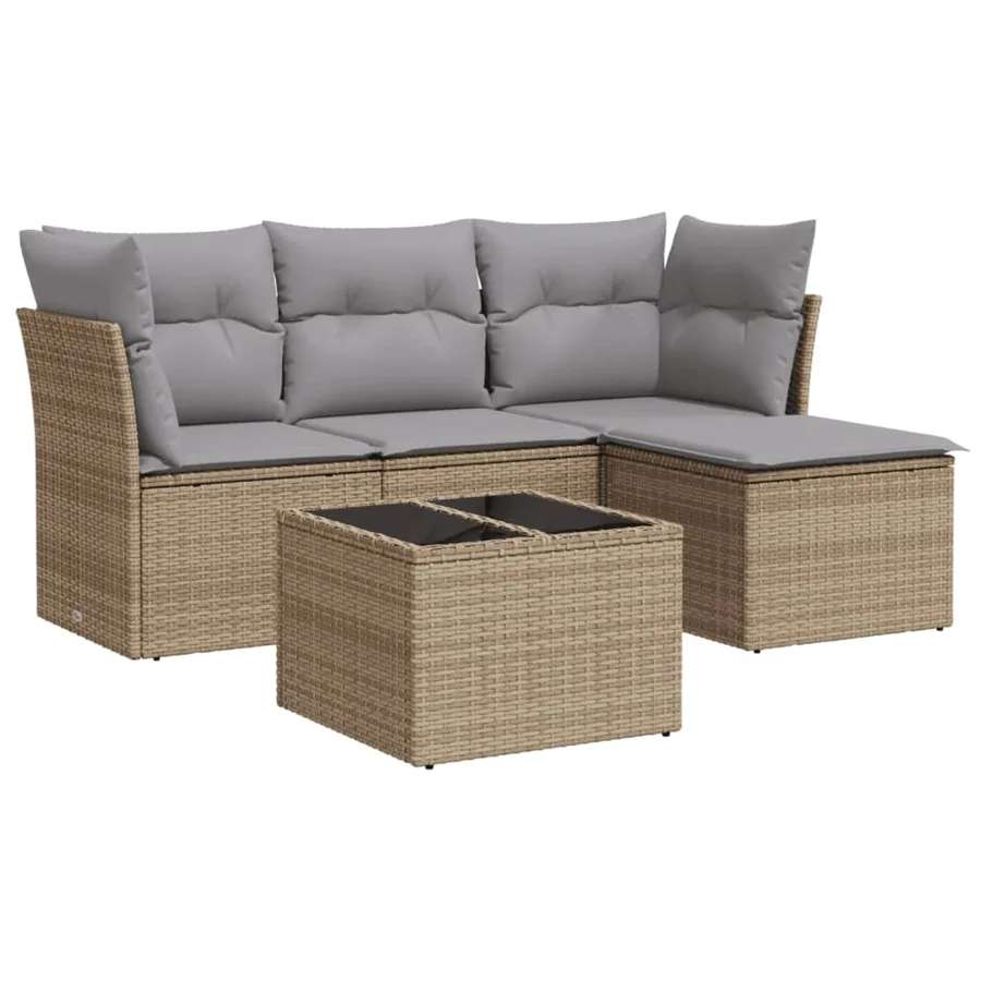 Salon de jardin avec coussins 5 pcs beige résine tressée - 2