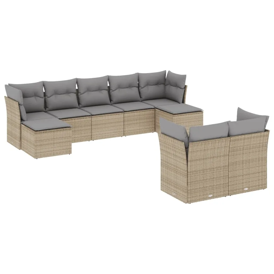 Salon de jardin avec coussins 9 pcs beige résine tressée - 2