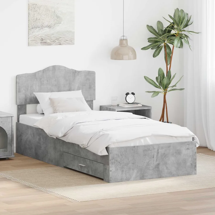 Cadre de lit Gris béton 90 x 190 cm Bois d'ingénierie