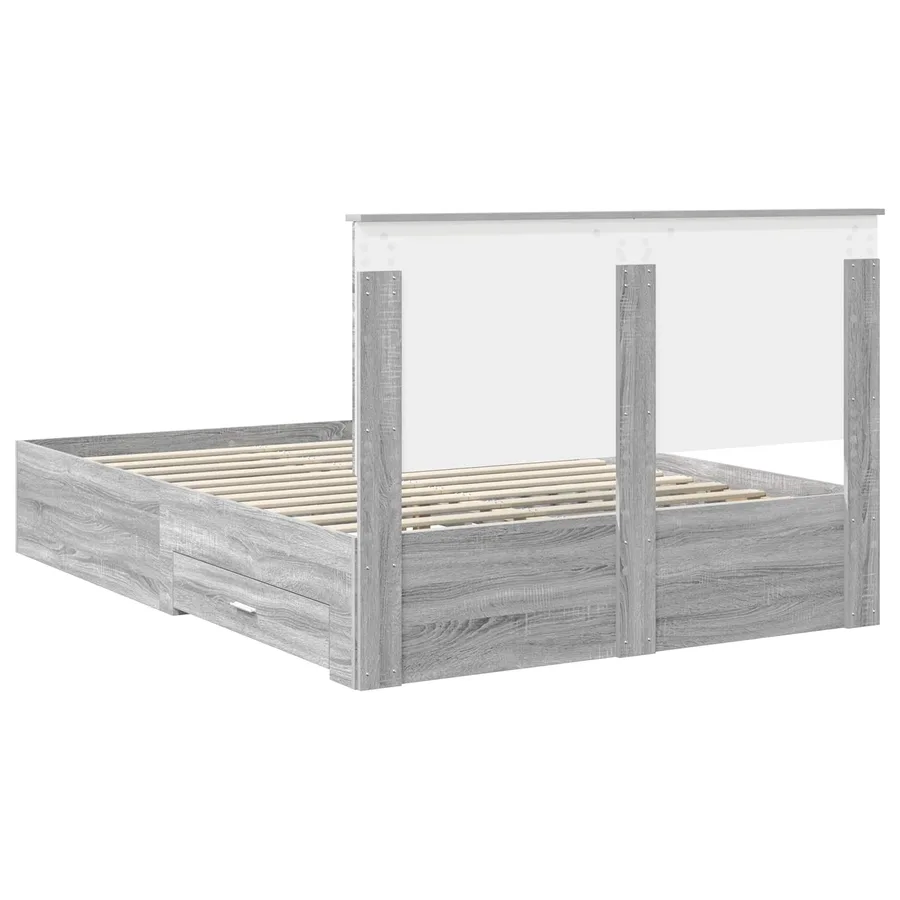 Cadre de lit Gris Sonoma 135 x 190 cm Bois d'ingénierie - 10