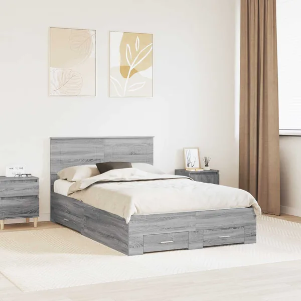 Cadre de lit Gris Sonoma 135 x 190 cm Bois d'ingénierie