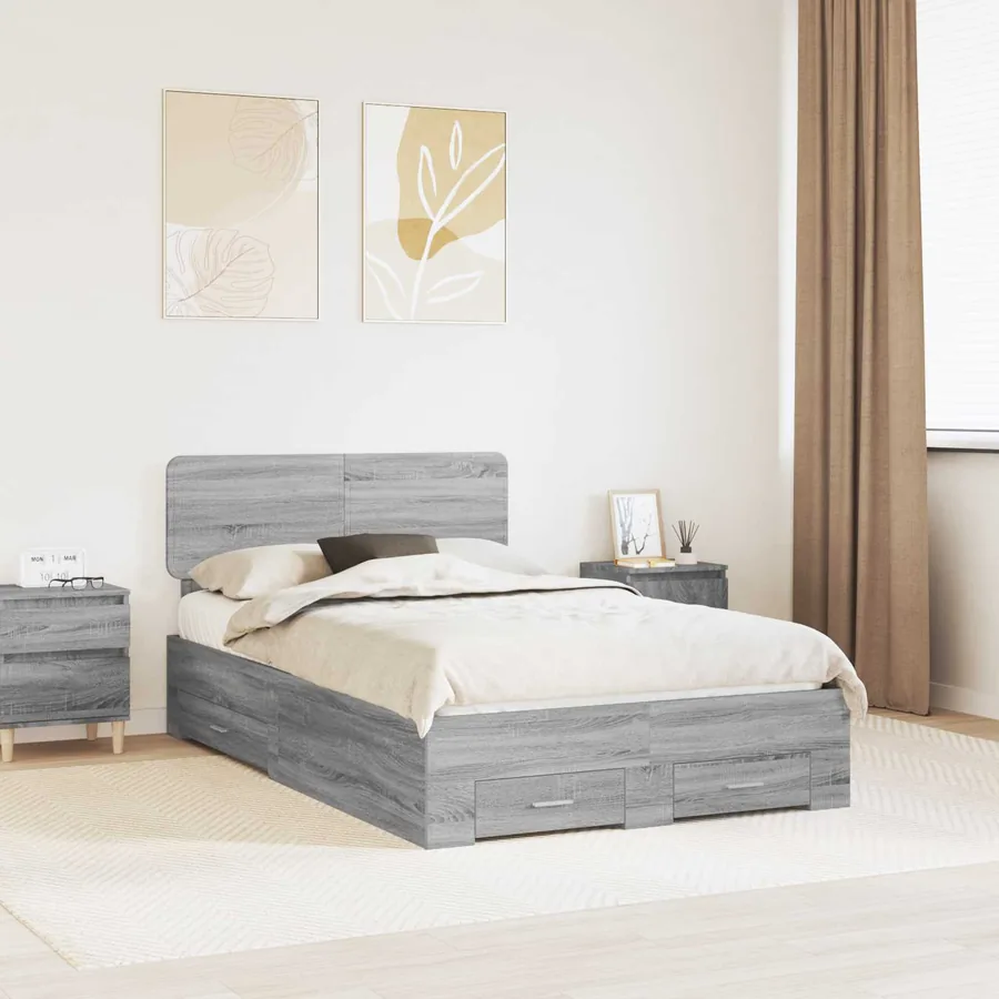 Cadre de lit Gris Sonoma 135 x 190 cm Bois d'ingénierie