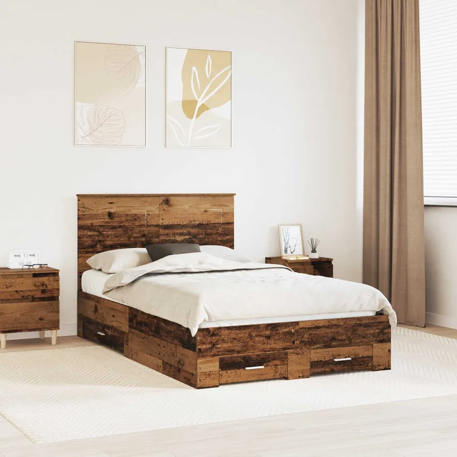 Cadre de lit Bois ancien 135 x 190 cm Bois d'ingénierie